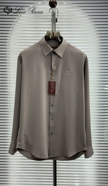 Loro Pian.a Light Grey Embroidery Logo Premium Shirt With Original Box