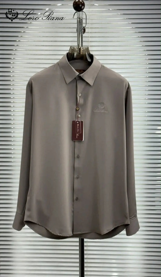Loro Pian.a Light Grey Embroidery Logo Premium Shirt With Original Box