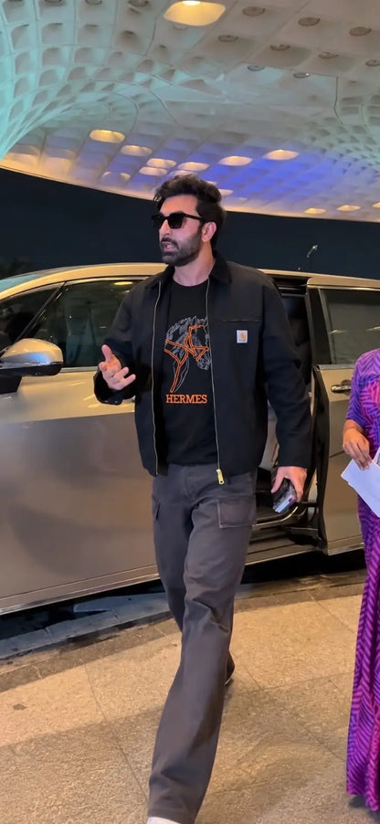 Hermes Black Embroidery Logo Premium T-Shirt