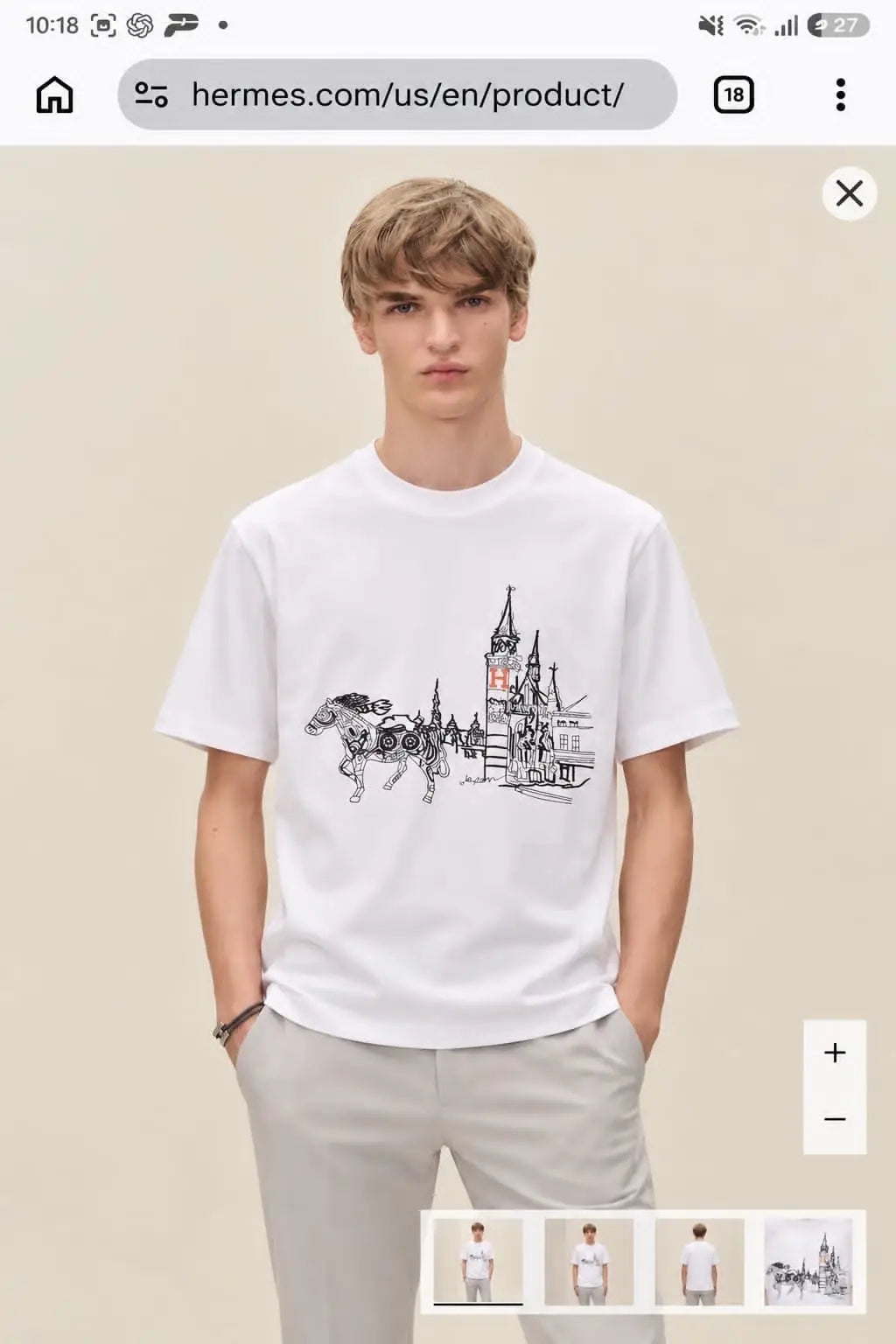 Hermes White Embroidery Logo Premium T-Shirt