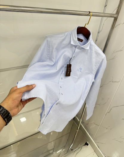 Loro Piana Sky Blue Embroidery Logo Work Premium Shirt