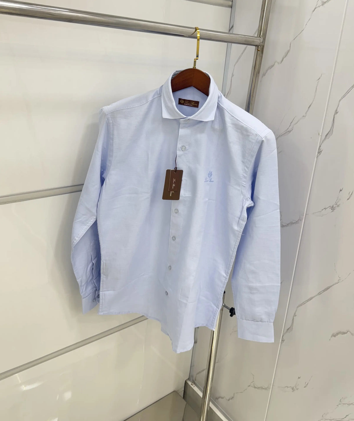 Loro Piana Sky Blue Embroidery Logo Work Premium Shirt