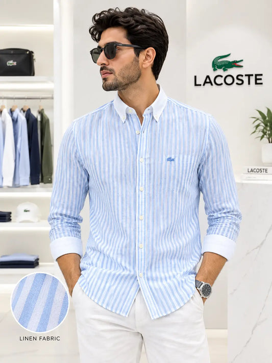 Lacost e Sky Blue strips Embroidery Logo Premium Shirt