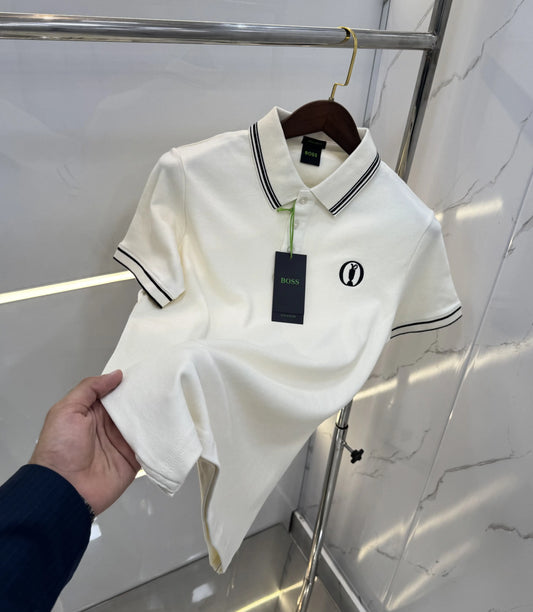 Hugo Bos s Cream Logo Work Premium Polo T-shirt