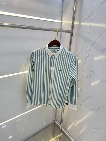 Lacost e dark Green Strips Embroidery Logo Premium Shirt